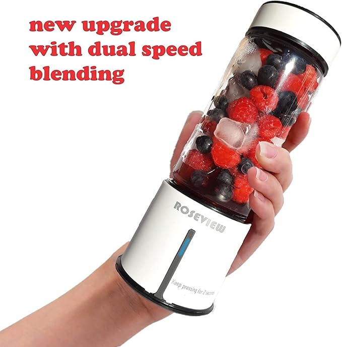 Portable Smoothie blender ROSEVIEW Glass bottle USB rechargeable mini Handheld Ice Shakes Cup 2 blend juicer Cordless Personal smoothies maker Fruit mixer (Egg White)