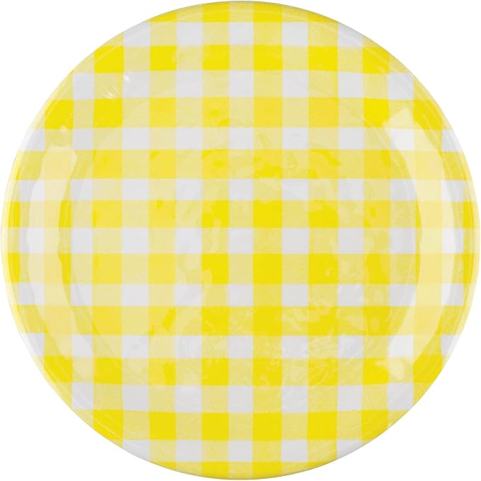 UPware 12 Piece Gingham Melamine Dinnerware Sets Outdoor Dishes Set Plates and Bowls Sets Service for 4 Yellow