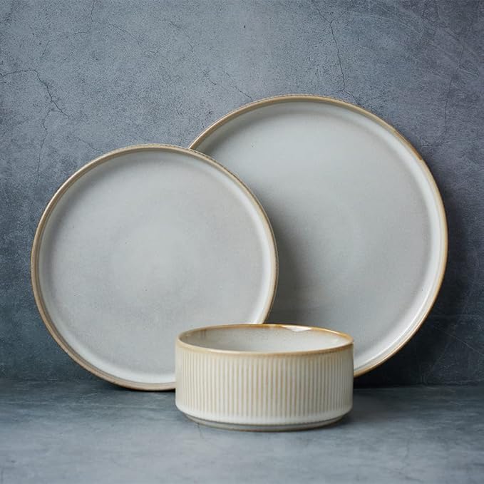 Famiware Star Dinnerware Set and Coffee Mugs Set Service for 4 (16 Pieces) - Stoneware Dinnerware Dishes Cappuccino White