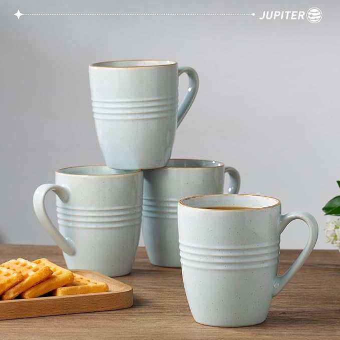 Famiware Jupiter Plates and Bowls Set with Coffee Mugs Set 16 Pieces Dinnerware Sets Light Blue
