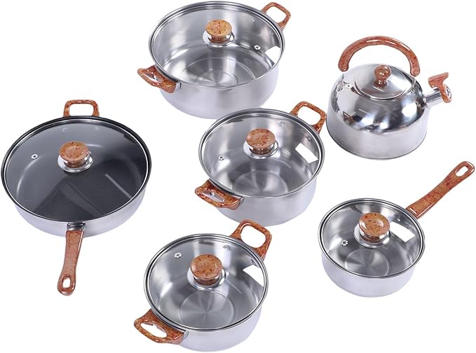GLOGLOW Stainless Steel Pots Set 3 Piece Cookware Set with Lids Stovetop Kettle Frying Pan Sauce Pan for Induction Cooker Gas Cooker