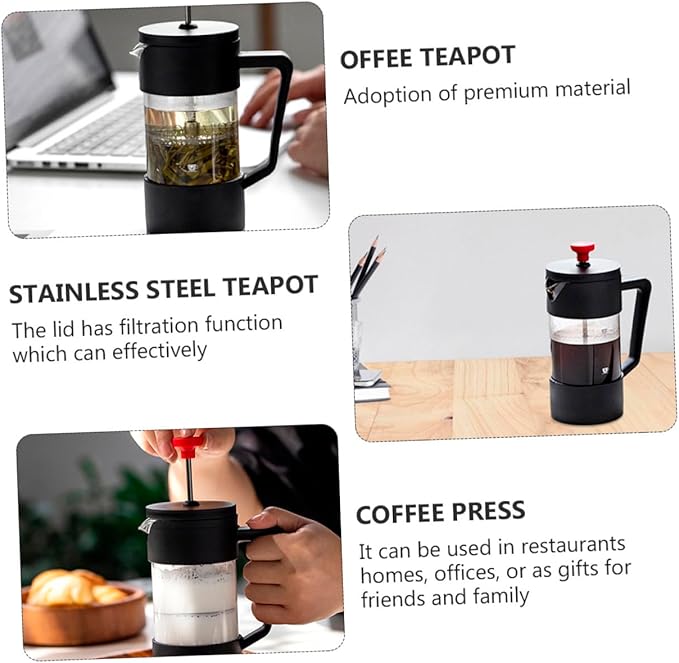 350ml Stainless Steel Coffee Press Pot with Glass Carafe Double Filter Coffee Maker for Home and Travel Brewing