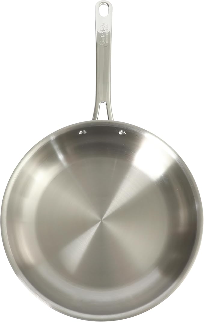 Sur La Table Kitchen Essentials Chef's Deck 11-Inch Large Stainless Steel Frying Pan – Induction Ready Skillet with Tri-Ply Base Polished Finish &amp Hollow Stay-Cool Handle
