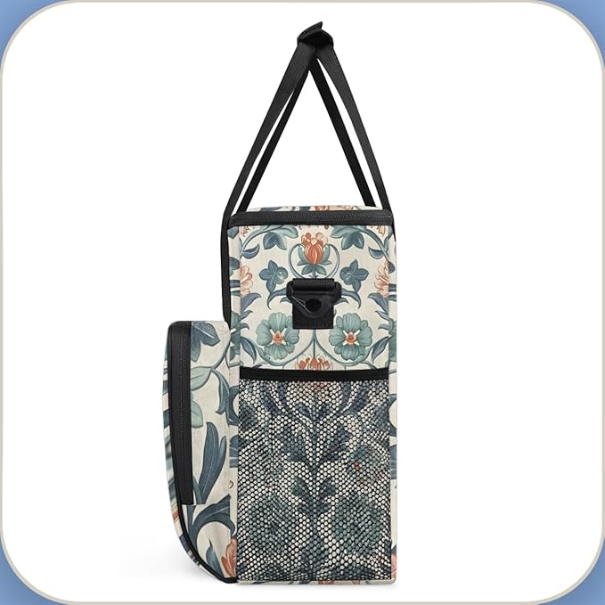 Exquisite Flowers Coffee Maker Carrying Bag Portable Travel Storage Tote Bag Compatible with K-Mini or K-Mini Plus Single Serve Coffee Brewer Carrying Case with Multiple Pockets &amp Shoulder Strap