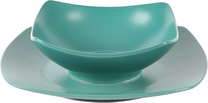 Gibson Home Zen Buffet Matte Porcelain 8 Piece Chip and Scratch Resistant Plates and Bowls Dinnerware Set - Green Service for 4 (8pcs)