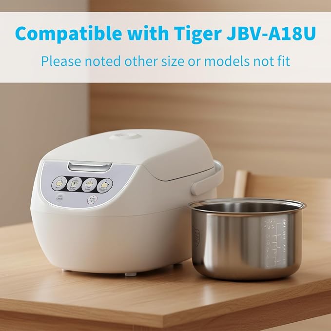 Rice Cooker 10 Cup Inner Pot Compatible with Tiger JBV-A18UNon-Stick 304 Stainless SteelRice Cooker Rplacement PotDishwasher Safe