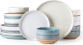 AmorArc Ceramic Dinnerware Sets for 8 24 Pieces Handpainted Plates and Bowls Set with Rustic Terracotta Underside Scratch Resistant Stoneware Dishes Set Dishwasher &amp Microwave Safe Multi-Color