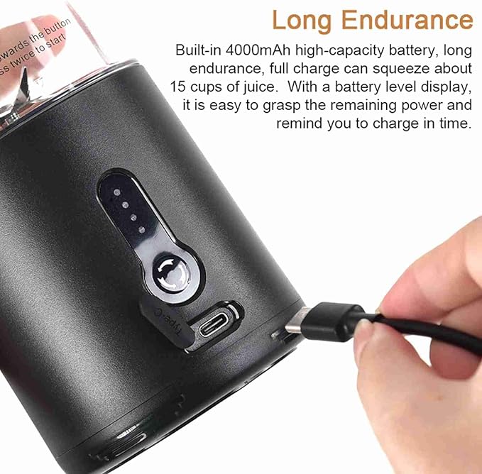 Electric Juicer USB Rechargeable Smoothie Maker Blender Cup with 6 Blades for Travel 4000mAh Battery