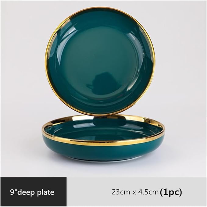 Green Ceramic Dinnerware Set Steak Food Plates Bowls Porcelain Family Hotel Dish (9 Inch Plate 1pcs)