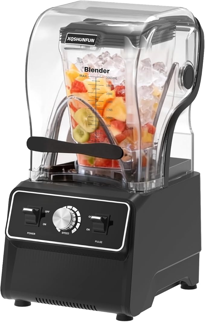 Professional Soundproof Blender True 1800W Commercial Quiet Blender 68oz Dishwasher Safe Square Jar with Precise Scale Sound Shield Enclosure Pure Copper Motor
