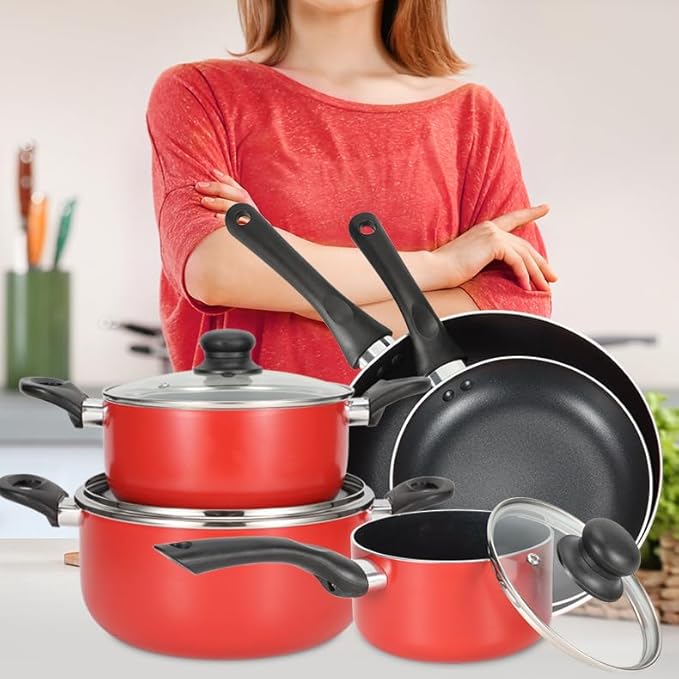 Nonstick Cookware Set 8-Piece Kitchen Pots and Pans Set Dishwasher &amp Oven Safe Induction Ready &amp Evenly Heats includes Frying Pans Sauce Pans and Stock Pot with Lids