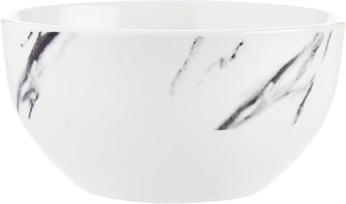American Atelier Marble Black Coup Casual Round Porcelain Dinnerware Set-16 Piece Party Collection w/ 4 Dinner Salad Plates 4 Bowls &amp 4 Mugs 10.5 White
