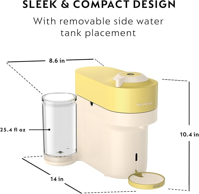 Nespresso Vertuo Pop+ Summer Limited Edition Coffee and Espresso Maker by De'Longhi Pastel Yellow Capsules Vertuo Line