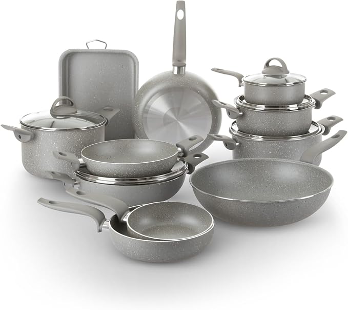 Traditional Hob Pots Set Non-Stick Pots Set Cookware Set Healthy Fast and Even Cooking. Made in Italy. (16 Pieces)