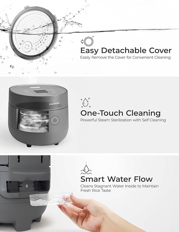CUCKOO Micom Rice Cooker 3-Cup Uncooked / 6-Cup Cooked with Nonstick Inner Pot Small Rice Maker with 8 Menu Options Fuzzy Logic Technology Auto Clean Quick Rice Mode Gray (CR-0375FG)