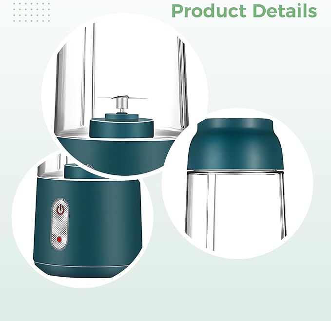 USB Mini Blender Rechargeable Electric Juice Mixer with 10.14 Fl Oz / 300 Ml Capacity Dark Green 1200 Mah Battery Transparent Pc Material Simple One-Button Control for Home Or Travel
