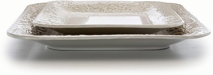 Elama Ivory Lotus 16 Piece Square Dinnerware Set