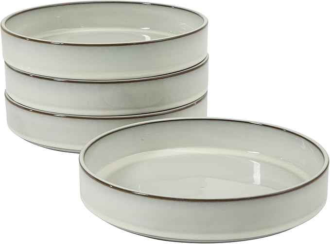 Bloomhouse - Two Time Oprah's Favorite Things WInner - Santorini Mist 4-Piece 8.6-Inch Terracotta Pasta Bowl Set – Moonstone White Reactive Glaze Round Shallow Walled Dinner &amp Serving Bowls