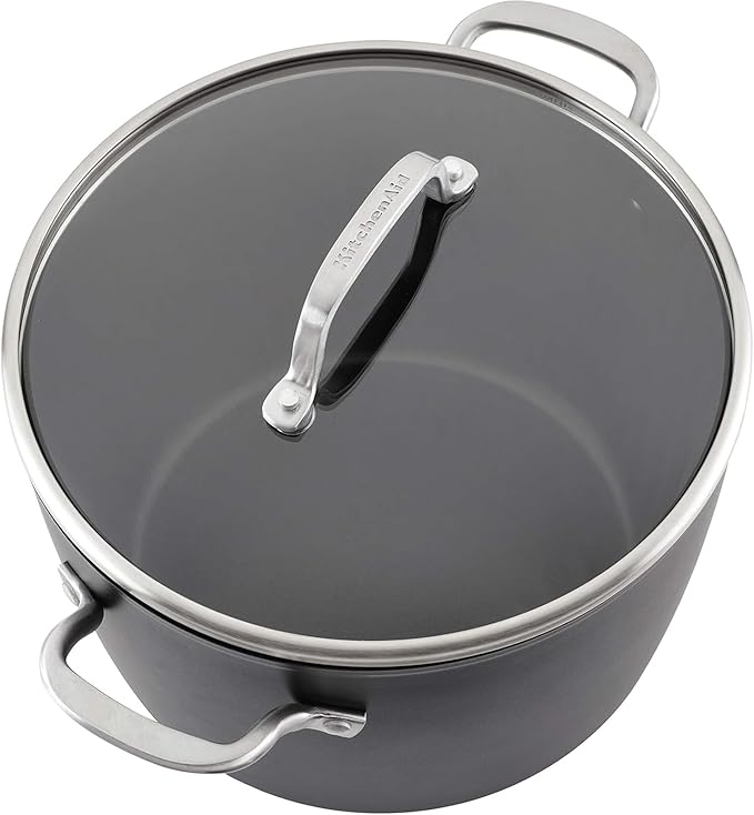 KitchenAid Hard Anodized Induction Nonstick Stock Pot/Stockpot with Lid 8 Quart Matte Black
