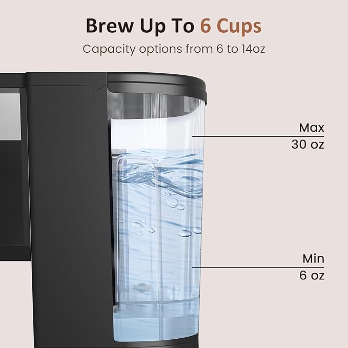 SUNVIVI 3-in-1 Single Serve Coffee MachineBrewer for K-Cup Pods Ground Coffee and Teas Brew Sizes 8 to 14oz 30oz Removable Water Reservoir 2 Cup Trays Self-Cleaning Function - Black