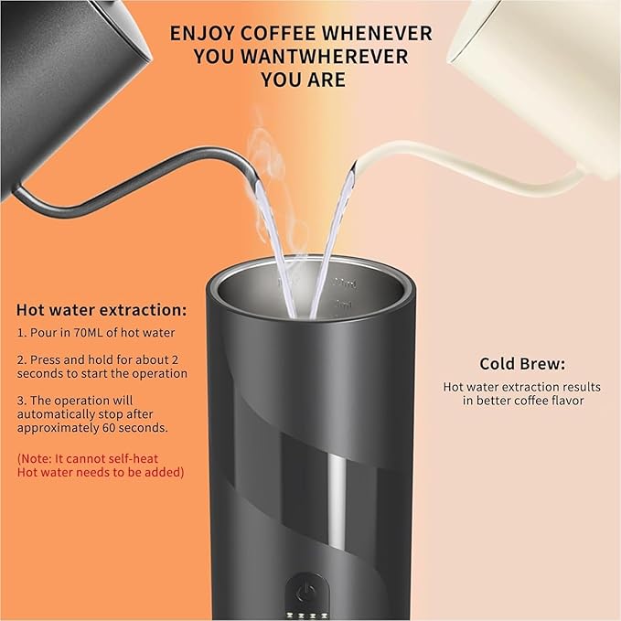 2 in 1 Portable Electric Coffee Maker None Self-heating 20-Bar Travel Coffee Maker Portable Espresso Machine for Car Camping Office Compatible with Coffee Powder and Nespresso Capsule