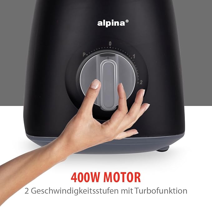 alpina Blender 1.5L Liquidifier 400 W Blender Jug with Turbo Function Plastic Blender Stainless Steel Blades Black