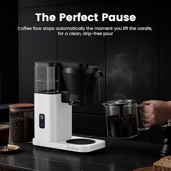 Kismile 8-Cup Drip Coffee MakerRapid Heating System for Seconds BrewingAutomatic Pour Over Coffee MachineDetachable Water TankDeep Cold Brew &amp Keep Warm 40 Min Easy to Clean (White)