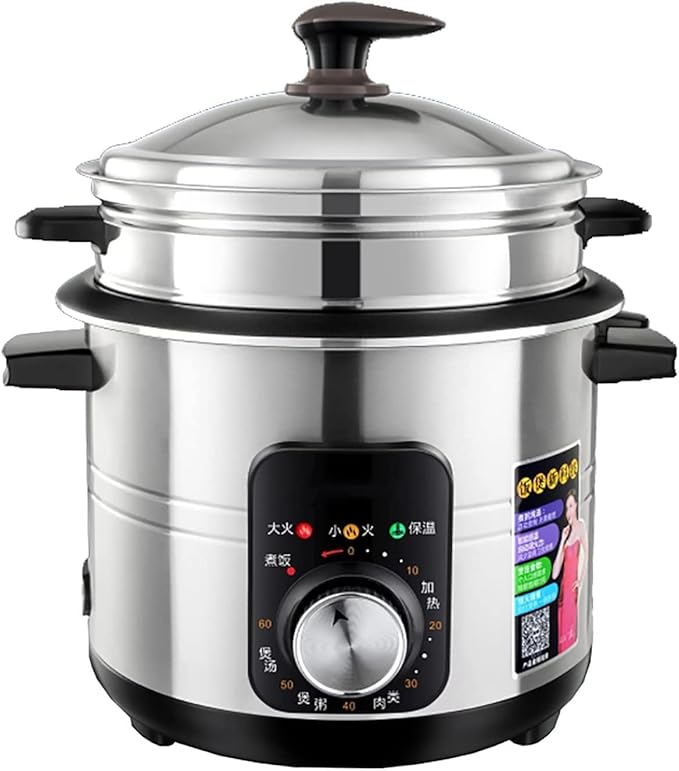 Rice Cooker with Steamer Stainless Steel Rice Cooker Non-Stick LinerAdjustable Temperature for 1-11 People (4L) ()