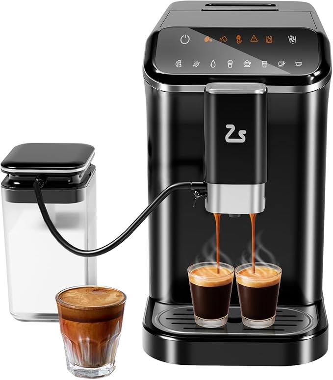 Fully Automatic Coffee Machine with Grinder &amp Milk Frother 20 Bar Espresso Maker with PID Precision Temp Control 5 One-Touch Drinks 1.5L Removable Tank – Touch Display Black
