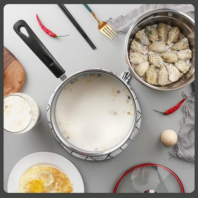 2-Piece cookware Set Stainless Steel Soup Pot Mini Steamer with Tempered Glass lid Sturdy Handle Suitable for All Gas Induction cookers Easy to Clean Pan Sets