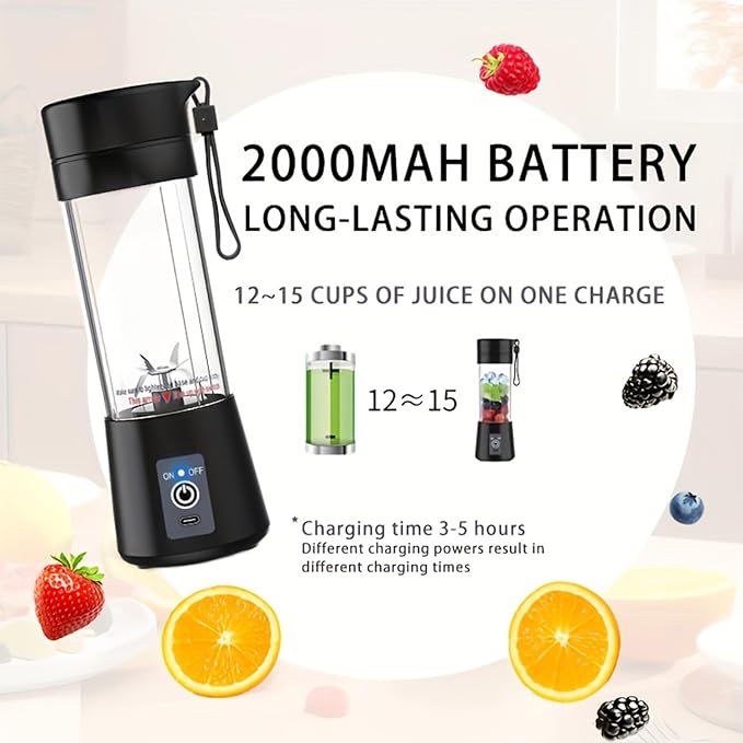Portable juice Blender - 400mL USB Rechargeable Personal Smoothie Maker with 22000 RPM 304 Stainless Steel Blades Quiet Operation and Self-Cleaning Function