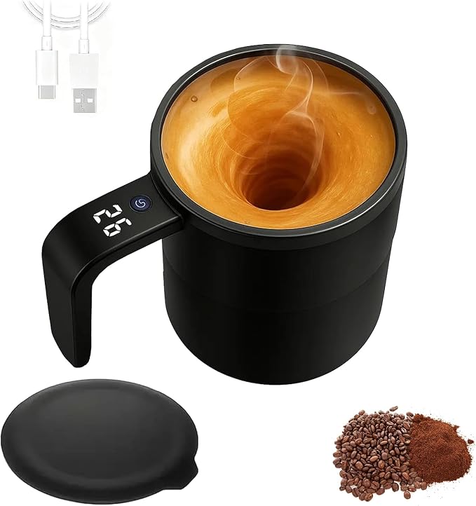 g – Automatic Stir Coffee Cup with Temp Display 13 Oz Rechargeable gs for Milk and Other Beverages (Black)