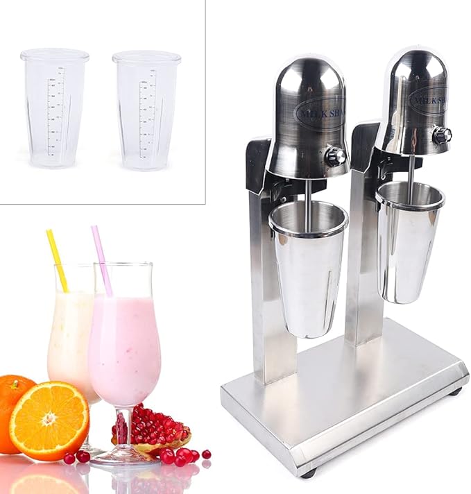 Commercial Stainless Steel Milk Shake Machine Stainless Steel Milk Shaking Machine Electric Double Head Drink Mixer 110V 15000RMP (Round Head))