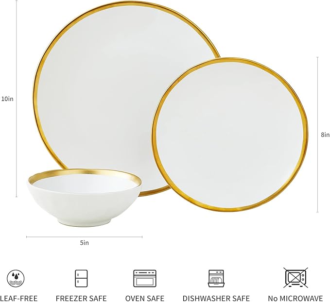 White Luxury Plates and Bowls Sets 12 Piece Porcelain Dinnerware Sets Service for 4 Modern Dinner Plates Set Gold Rim Dish Set for Wedding Anniversary Birthday