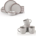 Famiware Mercury 16 Pieces Dinnerware Set with Plates and Bowls and Coffee Mugs Dish Set Service for 4 Stoneware Kitchen Dishes Dinner Sets - Matte Full Glaze Light Grey