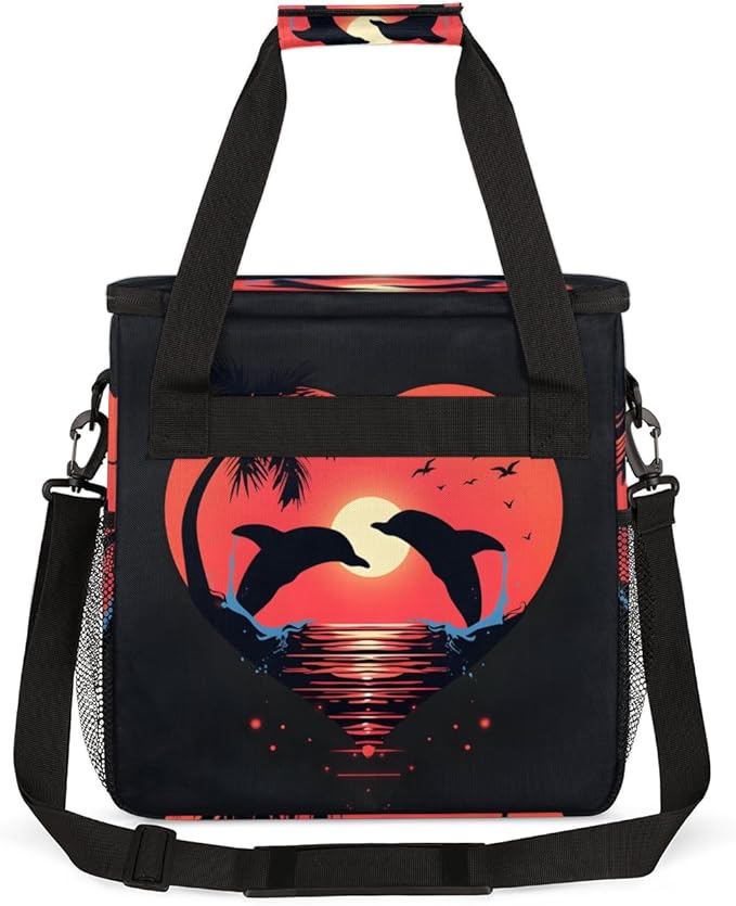 Sunset Dolphin Coffee Maker Carrying Bag Coconut tree Travel Storage Bag Compatible with K-Mini or K-Mini Plus Single Serve Coffee Brewer Carrying Case with Multiple Pockets &amp Shoulder Strap