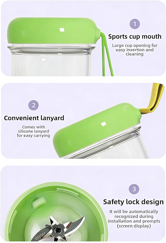 500ml Portable Blender Light Green 20800RPM USB Rechargeable Cordless Portable Blender Juicer with Stainless Steel Cutter for Home Travel