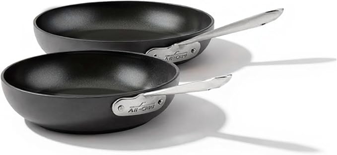 All-Clad HA1 Hard Anodized Non Stick Fry Pan Set 2 Piece 8 10 Inch Induction Oven Broiler Safe 500F Pots and Pans Set Kitchen Frying Pans Skillets Premium Cookware Home Dishwasher Safe Black