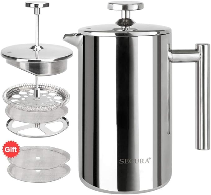 Secura 17oz and 34oz Stainless Steel French Press Coffee Makers with Extra Screens