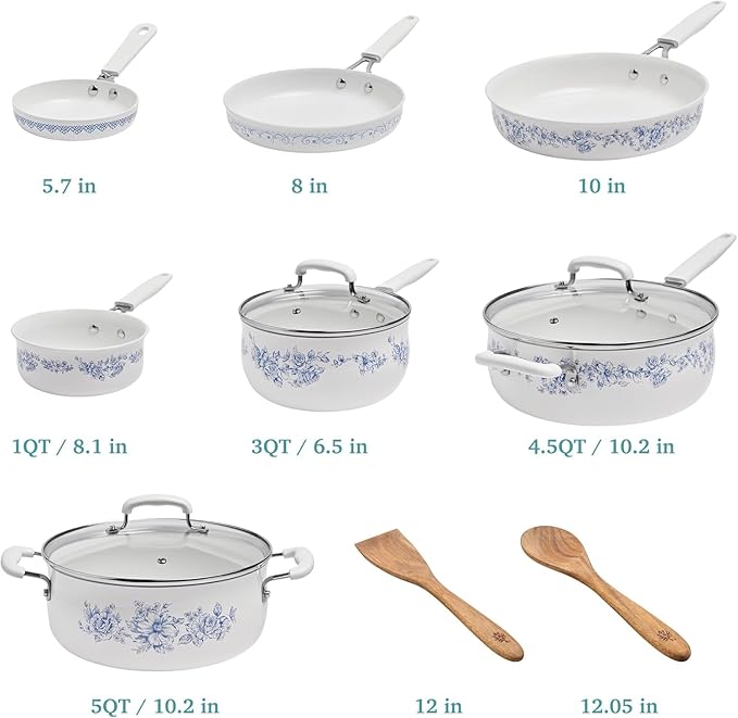 12-Piece Aluminum Ceramic Cookware Set ~ Nonstick Pots &amp Pans for Effortless Cooking