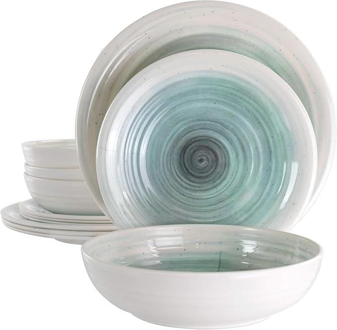 12 Piece Lightweight Melamine Dinnerware Set – Shatter-Resistant Dish Set for 4 with Plates and Bowls – Outdoor &amp Indoor Unbreakable Dinnerware (Light Blue)