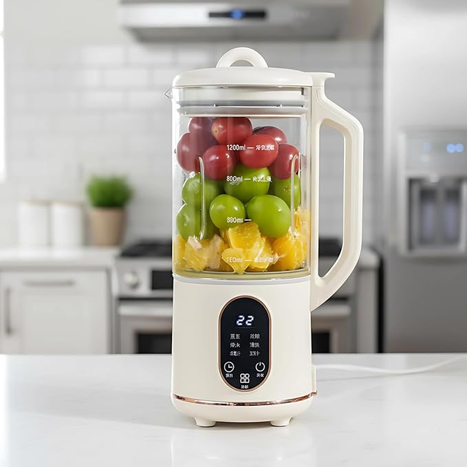 Portable 40.6 Fl Oz Milk Maker 1200 Ml Beige Blender with Automatic Self-Cleaning &amp Six Functions