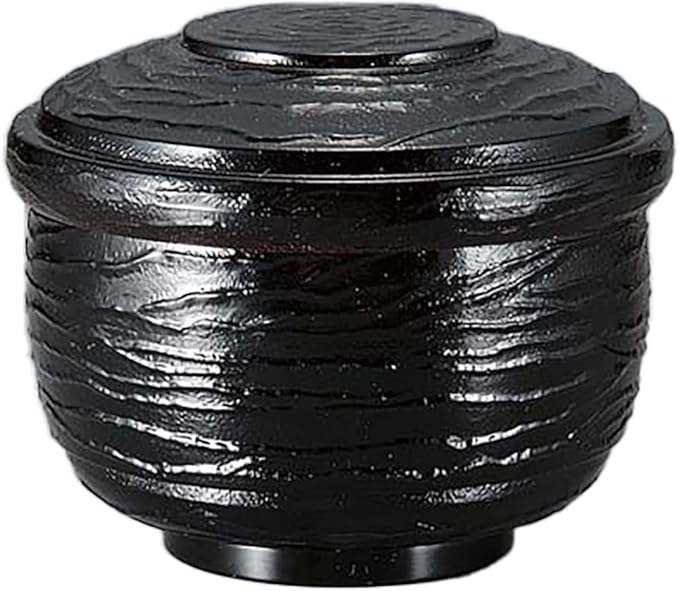 Ohitsu Rice Dish Made in Japan Black Uchi Vermilion
