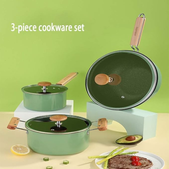 Cookware Set Pots and Pans Set 3Pcs Cookware Set Iron Non-Stick Pan with Tempered Glass Lid Comfortable Handle for Gas Induction Cooker Cooking Pot Set Cooking Pan Set(