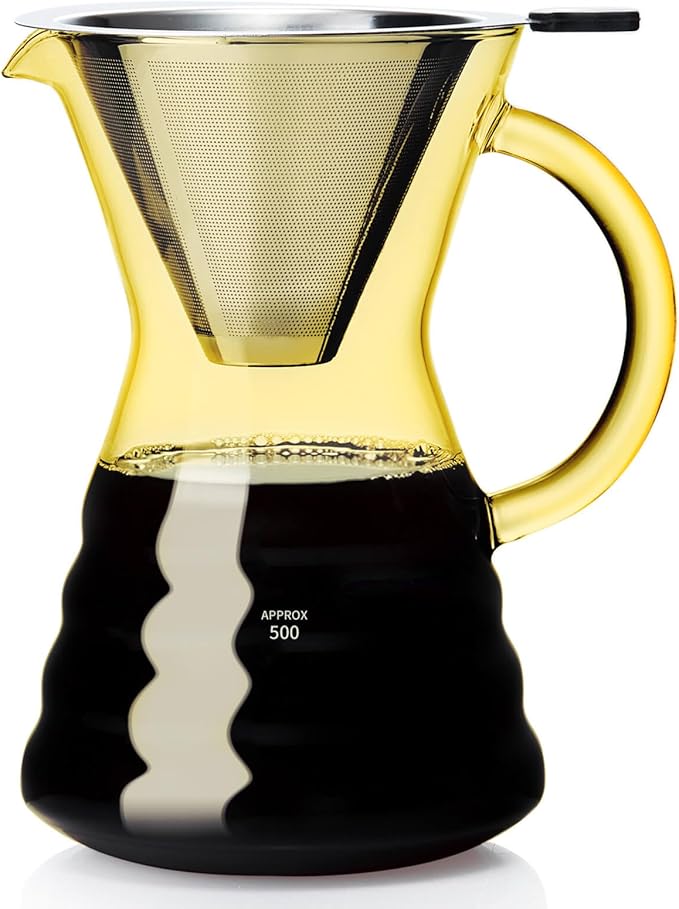 Unbreakable - Pour Over Coffee Maker with Permanent Stainless Filter 27 fl oz Thickened Heat-Resistant Borosilicate Glass Dripper Coffee Brewer Stovetop Safe