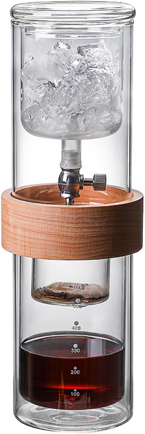 Double Layer Cold Drip Coffee Cold Brew Drip Tower 500ml Ice Cold Brew Dripper Coffee Maker with Flow Rate Regulating Valve High Borosilicate Glass for Coffee Shop Home Office