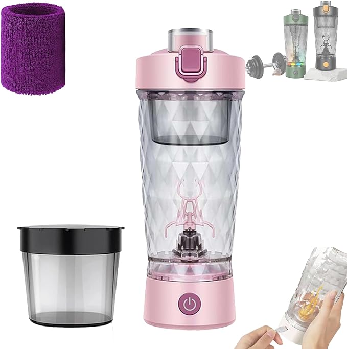 ProBlend One-Touch Electric Shaker - Portable Protein Blender Cup USB Rechargeable 22oz Smooth Mixing for Gym Weight Loss Includes Powder Box (Pink)