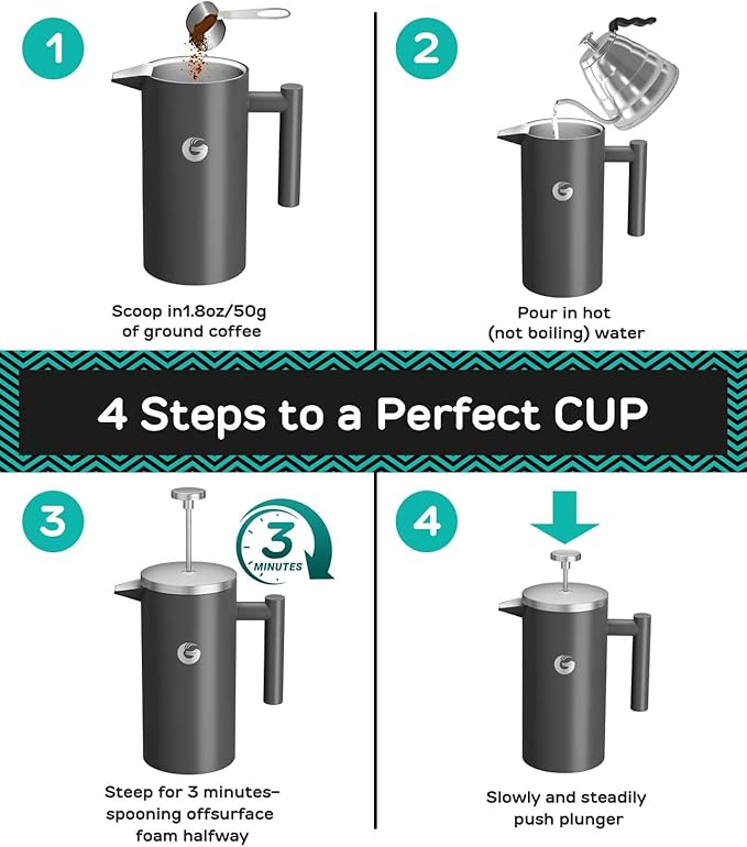 Coffee Gator French Press Coffee Maker 34oz Double Insulated Stainless Steel Orange and Black