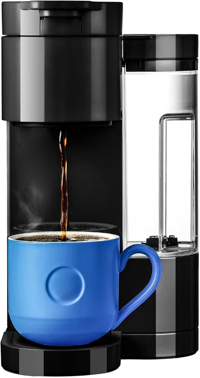 Express Essentials Single-Serve KCup Pod Coffee Maker 3 Cup Sizes Fast Fresh Brew 30oz Removable Water Reservoir Travel Mug Friendly Maintenance Alert Space-Saving (Black)