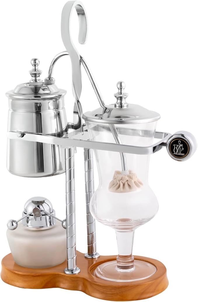 Belgian Balance Siphon Coffee and Tea Maker Belgian Belgium Luxury Royal Family Retro Coffee Pot 400ML Silver Syphon Coffee Brewer (Silver)